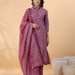 Janasya Regular Poly Cotton Purple Printed Shirt Collar Kurta,Bottom & Dupatta - Swadesiicart