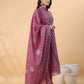 Janasya Regular Poly Cotton Purple Printed Shirt Collar Kurta,Bottom & Dupatta - Swadesiicart