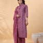 Janasya Regular Poly Cotton Purple Printed Shirt Collar Kurta,Bottom & Dupatta - Swadesiicart