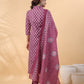 Janasya Regular Poly Cotton Purple Printed Shirt Collar Kurta,Bottom & Dupatta - Swadesiicart