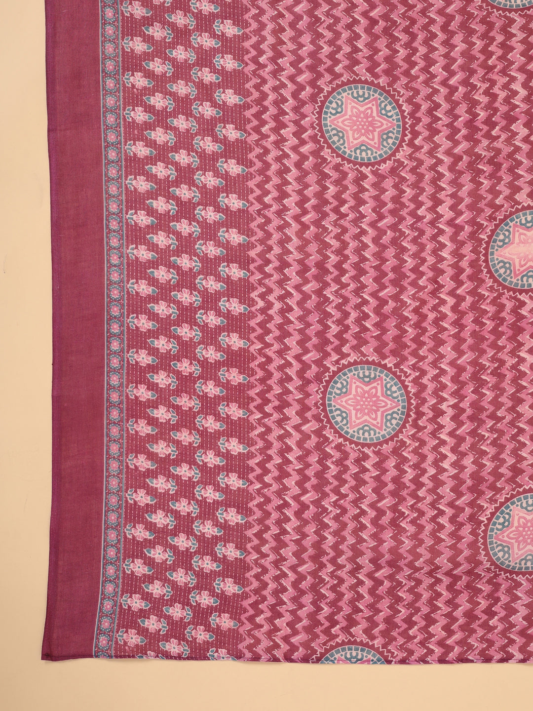 Janasya Regular Poly Cotton Purple Printed Shirt Collar Kurta,Bottom & Dupatta - Swadesiicart