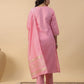 Janasya Regular Magics Slub Baby Pink Solid Notch Neck Kurta,Bottom & Dupatta | Swadesiicart