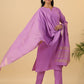 Janasya Regular Magics Slub Lavender Solid Notch Neck Kurta,Bottom & Dupatta | Swadesiicart