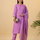 Janasya Regular Magics Slub Lavender Solid Notch Neck Kurta,Bottom & Dupatta | Swadesiicart