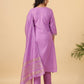 Janasya Regular Magics Slub Lavender Solid Notch Neck Kurta,Bottom & Dupatta | Swadesiicart
