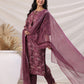 Janasya Regular Biscuit Slub Violet Abstract Tie-Up Neck Kurta,Bottom & Dupatta - Swadesiicart