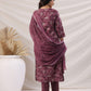 Janasya Regular Biscuit Slub Violet Abstract Tie-Up Neck Kurta,Bottom & Dupatta - Swadesiicart