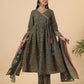 Janasya Angrakha Poly Cotton Green Gemometric V-Neck Kurta Set | Swadesiicart