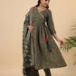 Janasya Angrakha Poly Cotton Green Gemometric V-Neck Kurta Set | Swadesiicart
