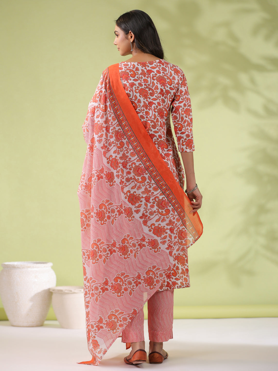 Janasya Regular Poly Cotton Off White Ethnic Motifs Round Neck Kurta Set - Swadesiicart
