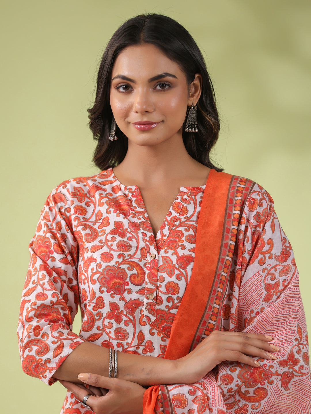 Janasya Regular Poly Cotton Off White Ethnic Motifs Round Neck Kurta Set - Swadesiicart