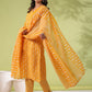 Janasya Regular Poly Cotton Mustard Gemometric V-Neck Kurta Set - Swadesiicart