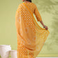Janasya Regular Poly Cotton Mustard Gemometric V-Neck Kurta Set - Swadesiicart