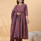 Janasya A-Line Cotton Blend Wine Abstract Round Neck Kurta,Bottom & Dupatta | Swadesiicart