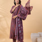Janasya A-Line Cotton Blend Wine Abstract Round Neck Kurta,Bottom & Dupatta | Swadesiicart
