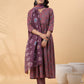Janasya A-Line Cotton Blend Wine Abstract Round Neck Kurta,Bottom & Dupatta | Swadesiicart