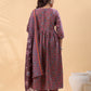 Janasya A-Line Cotton Blend Wine Abstract Round Neck Kurta,Bottom & Dupatta | Swadesiicart