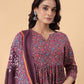 Janasya A-Line Cotton Blend Wine Abstract Round Neck Kurta,Bottom & Dupatta | Swadesiicart