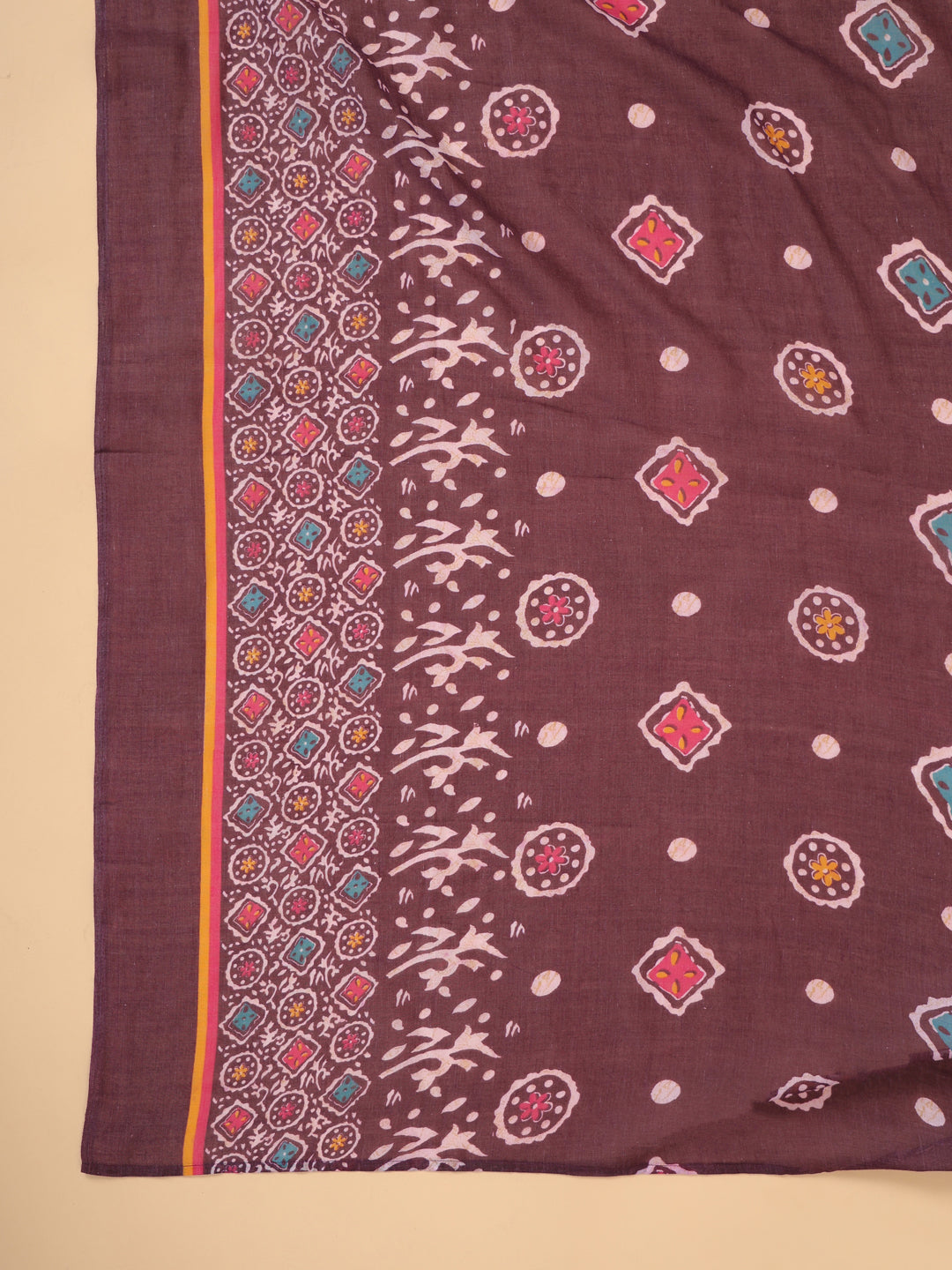 Janasya A-Line Cotton Blend Wine Abstract Round Neck Kurta,Bottom & Dupatta | Swadesiicart