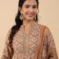 Janasya Straight Biscuit Slub Brown Ethnic Motifs Band Collar Kurta,Bottom & Dupatta - Swadesiicart