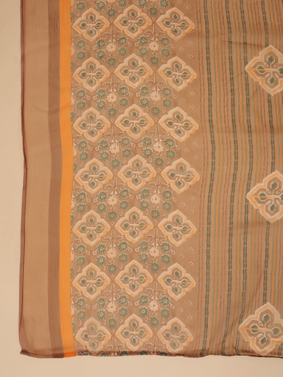 Janasya Straight Biscuit Slub Brown Ethnic Motifs Band Collar Kurta,Bottom & Dupatta - Swadesiicart