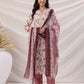 Janasya Straight Biscuit Slub Beige Floral Notch Neck Kurta,Bottom & Dupatta | Swadesiicart