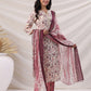 Janasya Straight Biscuit Slub Beige Floral Notch Neck Kurta,Bottom & Dupatta | Swadesiicart