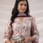 Janasya Straight Biscuit Slub Beige Floral Notch Neck Kurta,Bottom & Dupatta | Swadesiicart