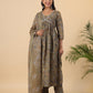 Janasya Gathered Poly Cotton Olive Floral Alia Cut Neck Kurta,Bottom & Dupatta - Swadesiicart