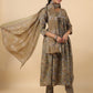 Janasya Gathered Poly Cotton Olive Floral Alia Cut Neck Kurta,Bottom & Dupatta - Swadesiicart