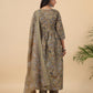 Janasya Gathered Poly Cotton Olive Floral Alia Cut Neck Kurta,Bottom & Dupatta - Swadesiicart
