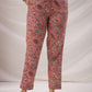 Janasya Pleated Poly Cotton Peach Floral V-Neck Kurta,Bottom & Dupatta - Swadesiicart