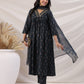 Janasya Pleated Biscuit Slub Teal Ethnic Motifs V-Neck Kurta,Bottom & Dupatta - Swadesiicart