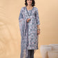 Janasya Regular Biscuit Slub Grey Gemometric Square Neck Kurta,Bottom & Dupatta - Swadesiicart