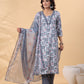 Janasya Regular Biscuit Slub Grey Gemometric Square Neck Kurta,Bottom & Dupatta - Swadesiicart