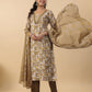Janasya Regular Biscuit Slub Beige Gemometric Square Neck Kurta,Bottom & Dupatta - Swadesiicart
