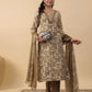 Janasya Regular Biscuit Slub Beige Gemometric Square Neck Kurta,Bottom & Dupatta - Swadesiicart