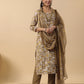 Janasya Regular Biscuit Slub Beige Gemometric Square Neck Kurta,Bottom & Dupatta - Swadesiicart