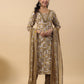 Janasya Regular Biscuit Slub Beige Gemometric Square Neck Kurta,Bottom & Dupatta - Swadesiicart