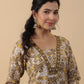 Janasya Regular Biscuit Slub Beige Gemometric Square Neck Kurta,Bottom & Dupatta - Swadesiicart