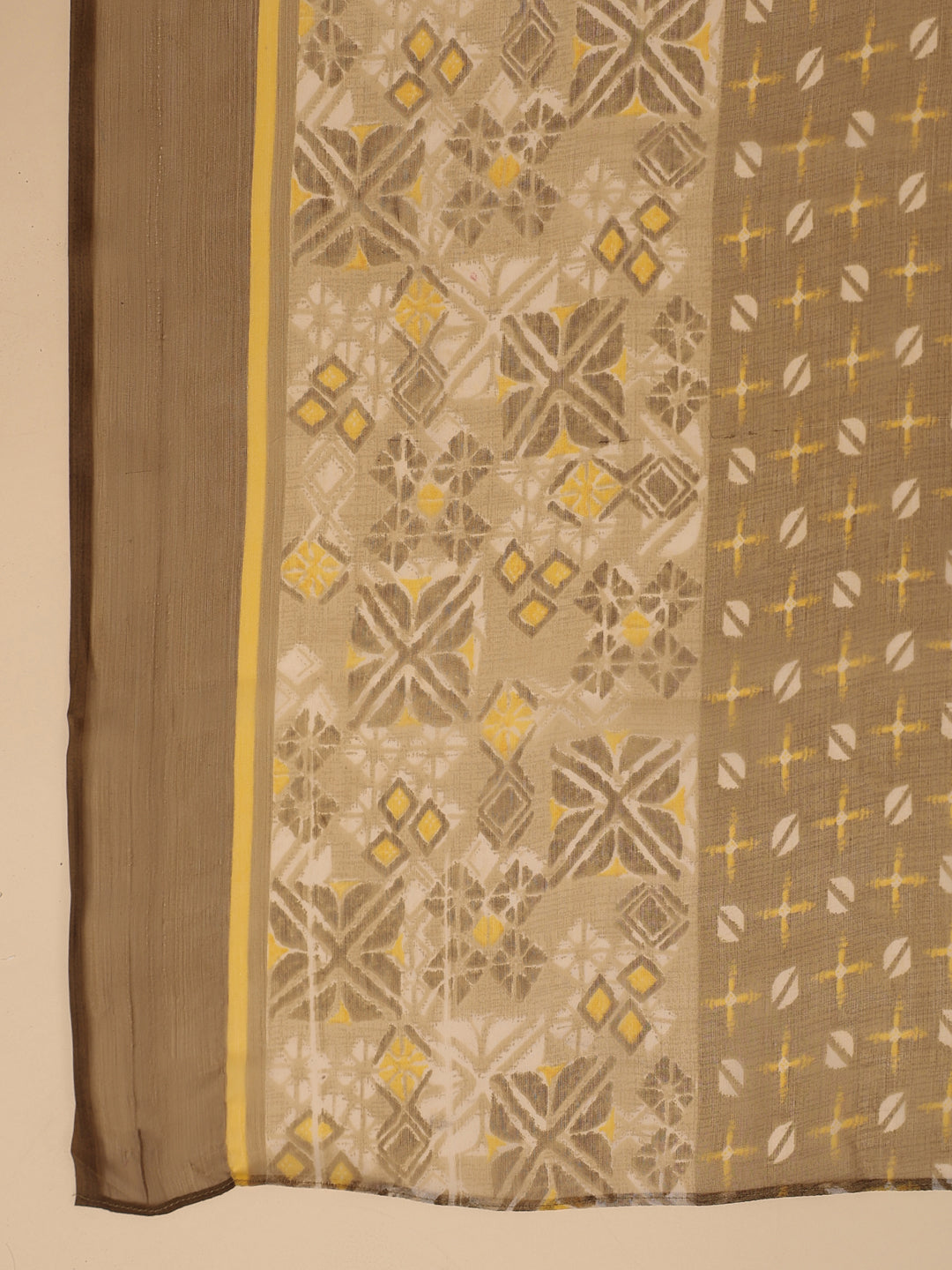 Janasya Regular Biscuit Slub Beige Gemometric Square Neck Kurta,Bottom & Dupatta - Swadesiicart