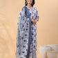 Janasya Regular Magics Slub White Floral V-Neck Kurta,Bottom & Dupatta | Swadesiicart