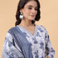 Janasya Regular Magics Slub White Floral V-Neck Kurta,Bottom & Dupatta | Swadesiicart