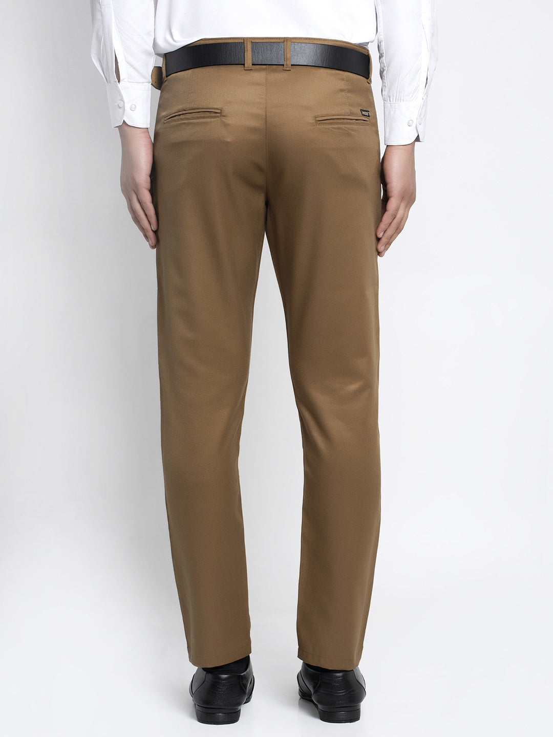 Jainish Men's Brown Tapered Fit Formal Trousers | Swadesiicart