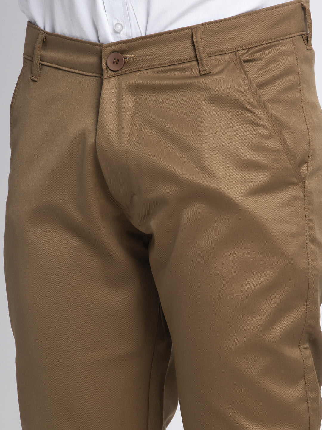 Jainish Men's Brown Tapered Fit Formal Trousers | Swadesiicart
