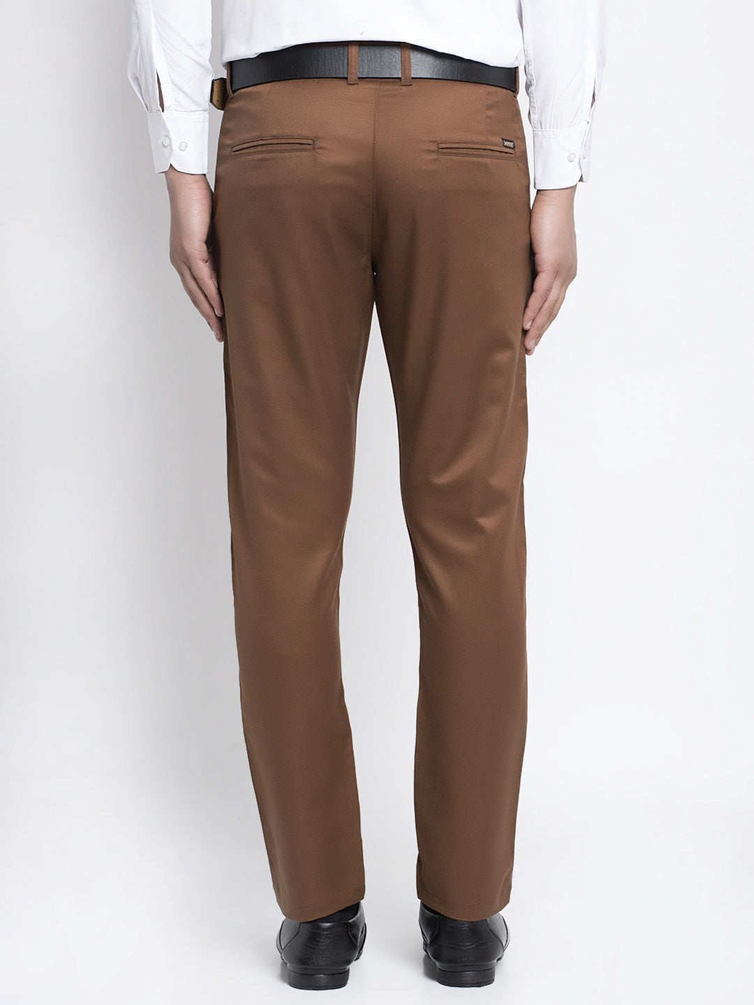 Jainish Men's Brown Tapered Fit Formal Trousers | Swadesiicart