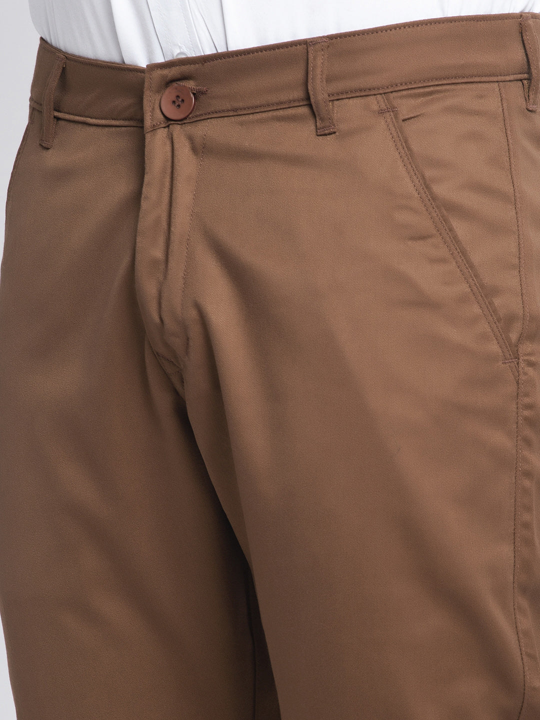 Jainish Men's Brown Tapered Fit Formal Trousers | Swadesiicart