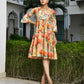 Vaasva Women's Orange Cotton Embroidered& Digital Printed Dress | Swadesiicart