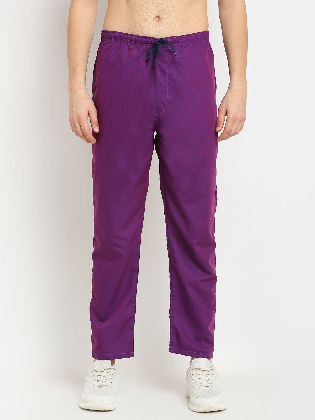 Jainish Men's Solid Cotton Track Pants - Purple - Swadesiicart