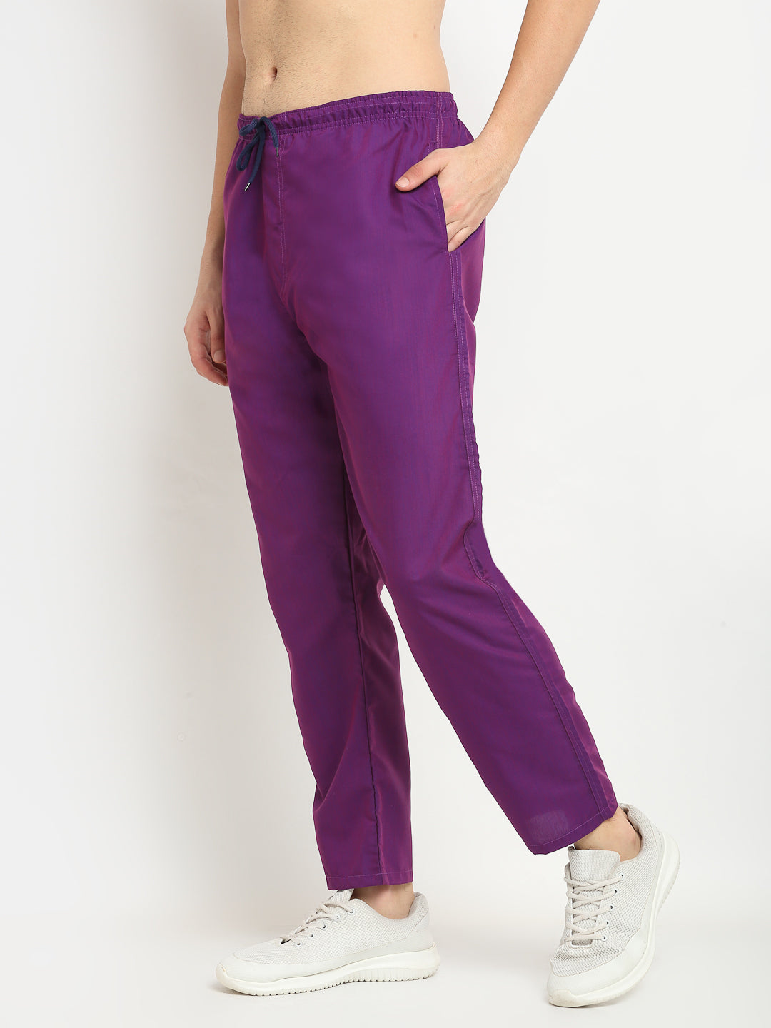 Jainish Men's Solid Cotton Track Pants - Purple - Swadesiicart